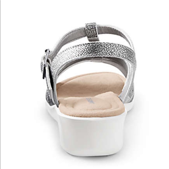 Lands End Metallic Leather Comfort Wedge Sandals - Picture 3 of 11